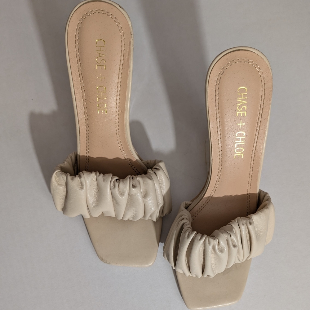 Chase + Chloe Beige Heeled Mules - Picture 3 of 5